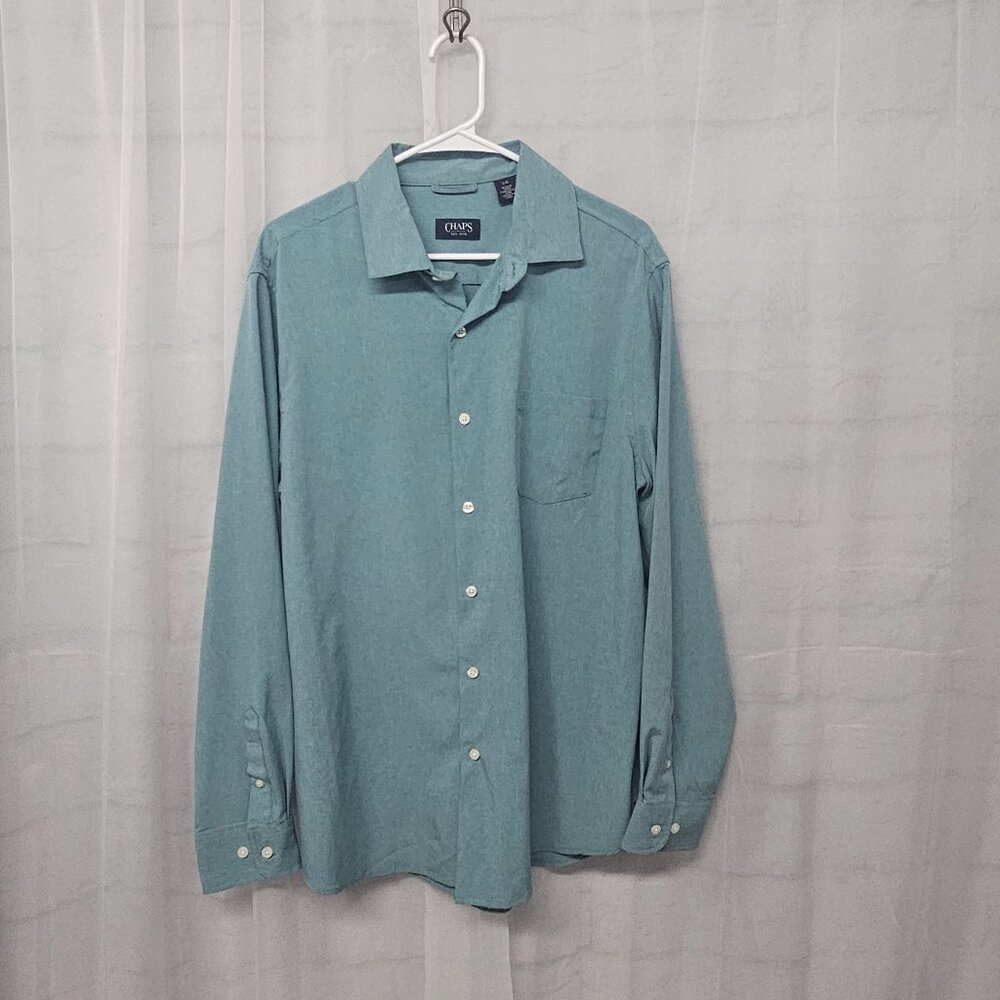 Chaps Green Button Up Shirt Casual Office Preppy Stretch L